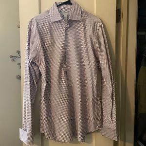 Mens Banana Republic burgundy plaid button down dress shirt, size L 16- 16.5